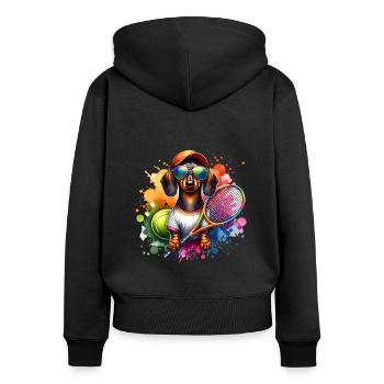 Dachshund Tennis Wiener Dog Spieler Design - Frauen Premium Bio Zip Hoodie - Schwarz - Hinten - Julia (174cm)