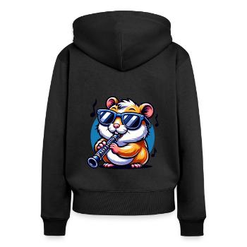 Hamster cool avec clarinette jouant de la musique - Sweat à capuche zippé Premium bio Femme - noir - Dos - Julia (174cm)