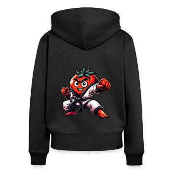 Karate Tomate Meister der Kampfkunst - Frauen Premium Bio Zip Hoodie - Schwarz - Hinten - Julia (174cm)