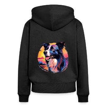 Vintage Sunset Border Collie - Women's Premium Organic Zip Hoodie - black - Back - Julia (174cm)