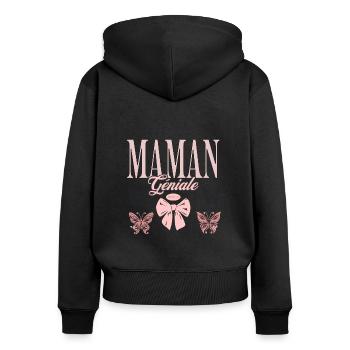maman géniale papillon et noeud - Sweat à capuche zippé Premium bio Femme - noir - Dos - Julia (174cm)