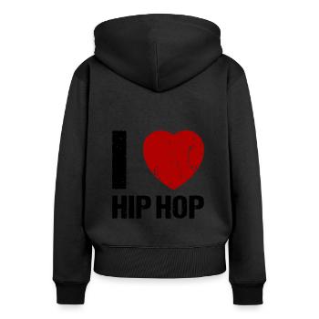 J’adore la musique Hip Hop - Sweat à capuche zippé Premium bio Femme - noir - Dos - Julia (174cm)