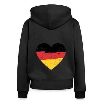 Deutschland Herz Flagge - Frauen Premium Bio Zip Hoodie - Schwarz - Hinten - Julia (174cm)