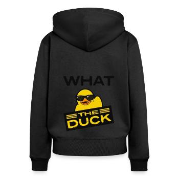 What the Duck, Squeaky Duck, Rubber Ducky - Women's Premium Organic Zip Hoodie - black - Back - Julia (174cm)