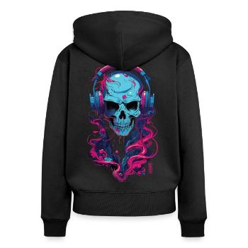 Skull'n'headphones - Frauen Premium Bio Zip Hoodie - Schwarz - Hinten - Julia (174cm)