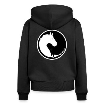 Pferd - Frauen Premium Bio Zip Hoodie - Schwarz - Hinten - Julia (174cm)