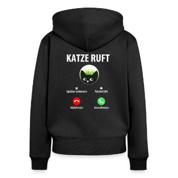 Katze ruft an Annehmen Ablehnen Smartphone Handy - Frauen Premium Bio Zip Hoodie - Schwarz - Hinten - Julia (174cm)