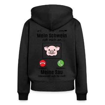 Schwein ruft Schweine lustig Landwirt Bauernhof - Frauen Premium Bio Zip Hoodie - Schwarz - Hinten - Julia (174cm)