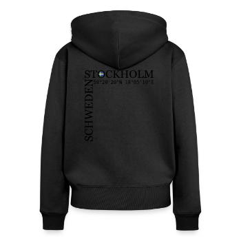 Stockholm Schweden Koordinaten Skandinavien - Frauen Premium Bio Zip Hoodie - Schwarz - Hinten - Julia (174cm)