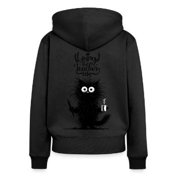 Katze Kaffee Koffein Lehrer Schule Unterricht Fun - Frauen Premium Bio Zip Hoodie - Schwarz - Hinten - Julia (174cm)