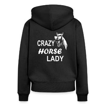 Crazy Horse Lady - Frauen Premium Bio Zip Hoodie - Schwarz - Hinten - Julia (174cm)