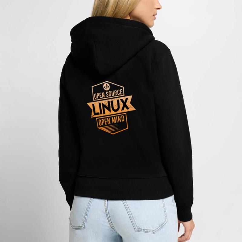 Système d’exploitation Open Source Open Mind Linux Sweat à capuche zippé Premium bio Femme