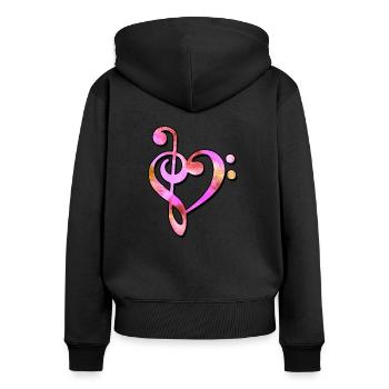 Techno Musique Clé de basse Clé de partition - Sweat à capuche zippé Premium bio Femme - noir - Dos - Julia (174cm)