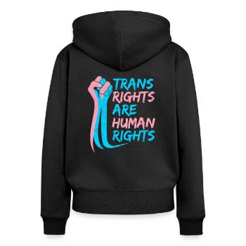 Trans Rights are Human rights Trans LGBT Pride - Sweat à capuche zippé Premium bio Femme - noir - Dos - Julia (174cm)