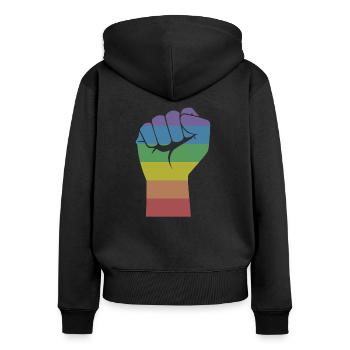 Gay Pride LGBT Pride Gay Cadeau Arc-en-ciel - Sweat à capuche zippé Premium bio Femme - noir - Dos - Julia (174cm)
