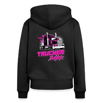 Trucker Babe LKW-Fahrerin Truck Fahrerin Geschenk - Frauen Premium Bio Zip Hoodie - Schwarz - Hinten - Julia (174cm)