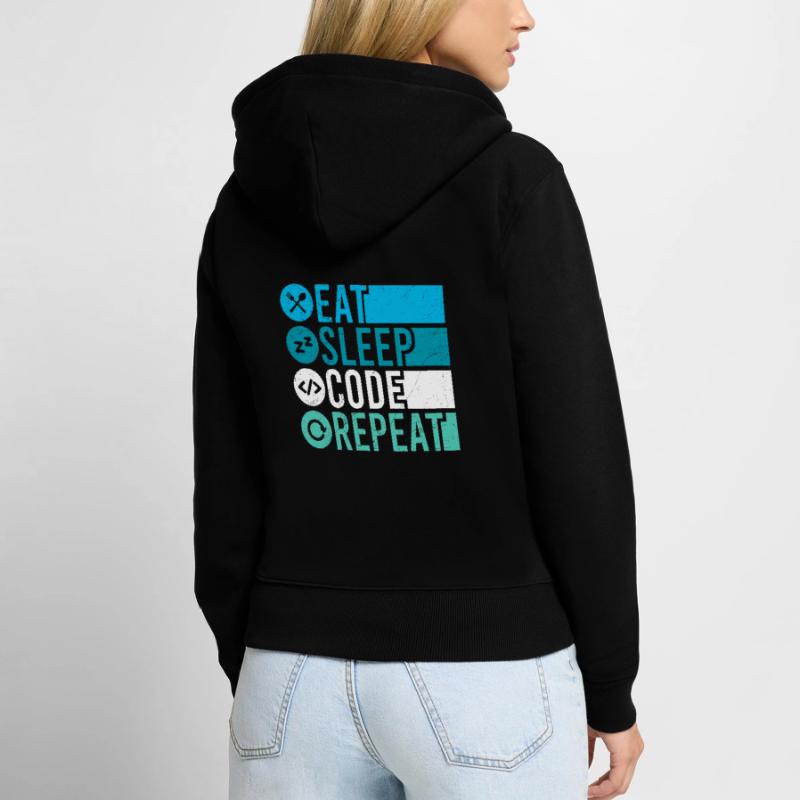 Eat Sleep Code Repeat Programmierer Software Frauen Premium Bio Zip Hoodie