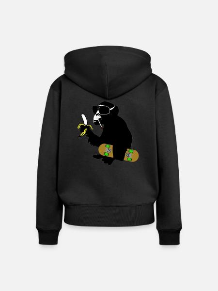 skateboard monkey - Frauen Premium Bio Zip Hoodie - Schwarz