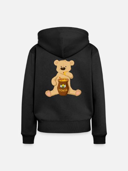 Bär mit Honig - Frauen Premium Bio Zip Hoodie - Schwarz