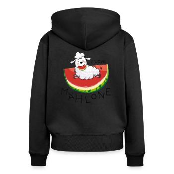 Moutons d’été et melon - Sweat à capuche zippé Premium bio Femme - noir - Dos - Julia (174cm)