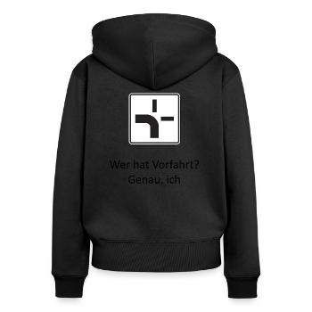 Wer hat Vorfahrt? - Frauen Premium Bio Zip Hoodie - Schwarz - Hinten - Julia (174cm)