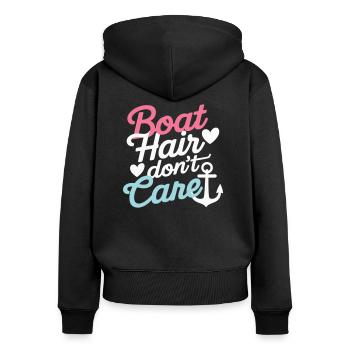 Boat Hair Don't Care - Frauen Premium Bio Zip Hoodie - Schwarz - Hinten - Julia (174cm)