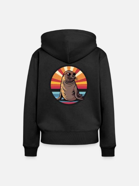 Robbe Tier Cool Seehund - Frauen Premium Bio Zip Hoodie - Schwarz