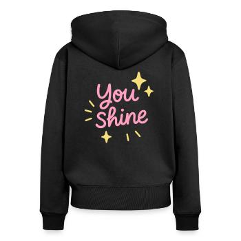 Du strahlst Positives - Frauen Premium Bio Zip Hoodie - Schwarz - Hinten - Julia (174cm)