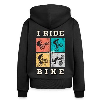 Ride my Bike cool en disant biker vintage cadeau - Sweat à capuche zippé Premium bio Femme - noir - Dos - Julia (174cm)