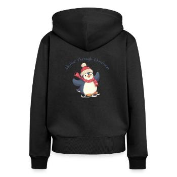 Chillin’ Through Christmas – süßer Winter Pinguin - Frauen Premium Bio Zip Hoodie - Schwarz - Hinten - Julia (174cm)