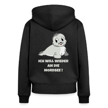 ICH WILL WIEDER AN DIE NORDSEE - Frauen Premium Bio Zip Hoodie - Schwarz - Hinten - Julia (174cm)