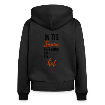 Lustiger saunieren Welness Spruch - Frauen Premium Bio Zip Hoodie - Schwarz - Hinten - Julia (174cm)
