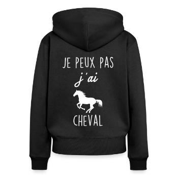 Je Peux Pas j'ai Cheval - Sweat à capuche zippé Premium bio Femme - noir - Dos - Julia (174cm)