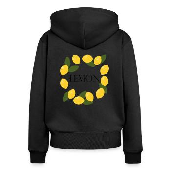 Lemon - Frauen Premium Bio Zip Hoodie - Schwarz - Hinten - Julia (174cm)