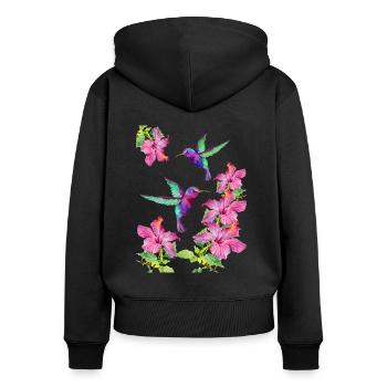 Hummingbirds fluttering between fuchsias - Women's Premium Organic Zip Hoodie - black - Back - Julia (174cm)