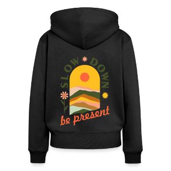 Slow down - Women's Premium Organic Zip Hoodie - black - Back - Julia (174cm)