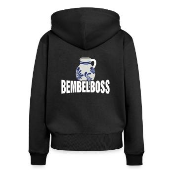 Bembelboss Apfelwein Äppler Ebbelwoi - Frauen Premium Bio Zip Hoodie - Schwarz - Hinten - Julia (174cm)