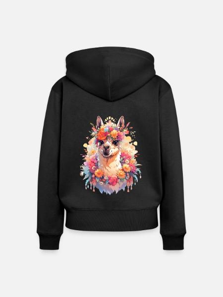 Lama - Frauen Premium Bio Zip Hoodie - Schwarz