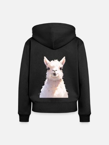 Lama - Frauen Premium Bio Zip Hoodie - Schwarz