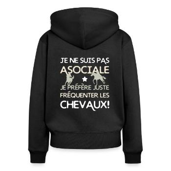 Je préfère les chevaux - Sweat à capuche zippé Premium bio Femme - noir - Dos - Julia (174cm)