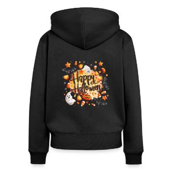Halloween – Happy Halloween süße Geister Kürbisse - Frauen Premium Bio Zip Hoodie - Schwarz - Hinten - Julia (174cm)