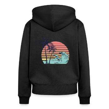 Palm trees and waves - Frauen Premium Bio Zip Hoodie - Schwarz - Hinten - Julia (174cm)