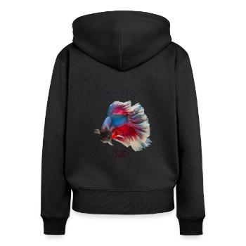 LE POISSON FAIT JUSTE LA VIE BETTA - BETTA FISH - Sweat à capuche zippé Premium bio Femme - noir - Dos - Julia (174cm)