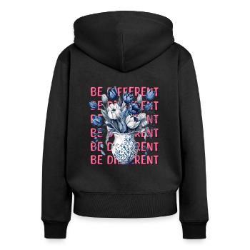 Be Different – Blue Tulips & Positivity - Women's Premium Organic Zip Hoodie - black - Back - Julia (174cm)