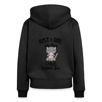Just a Girl who loves Cats and Bubble Tea - Frauen Premium Bio Zip Hoodie - Schwarz - Hinten - Julia (174cm)
