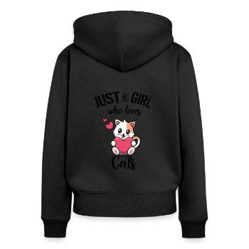 Nur ein Mädchen, was Katzen liebt. - Frauen Premium Bio Zip Hoodie - Schwarz - Hinten - Julia (174cm)