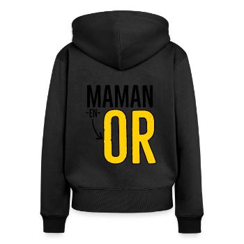 Maman en or. - Sweat à capuche zippé Premium bio Femme - noir - Dos - Julia (174cm)