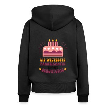 Praktikantin Geburtstag Trainee Praktikum Geb. - Frauen Premium Bio Zip Hoodie - Schwarz - Hinten - Julia (174cm)