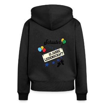 Schuster 10 jähriges Jubiläum Schusterei 10 Jahre - Frauen Premium Bio Zip Hoodie - Schwarz - Hinten - Julia (174cm)