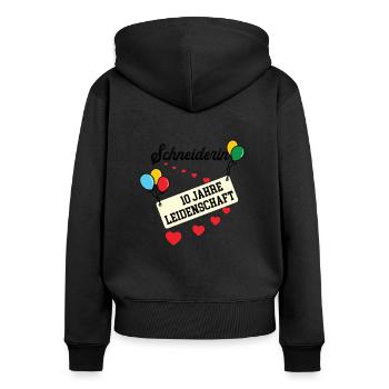 Schneiderin Jubiläum 10 Jahre Schneiderei 10. Jubi - Frauen Premium Bio Zip Hoodie - Schwarz - Hinten - Julia (174cm)